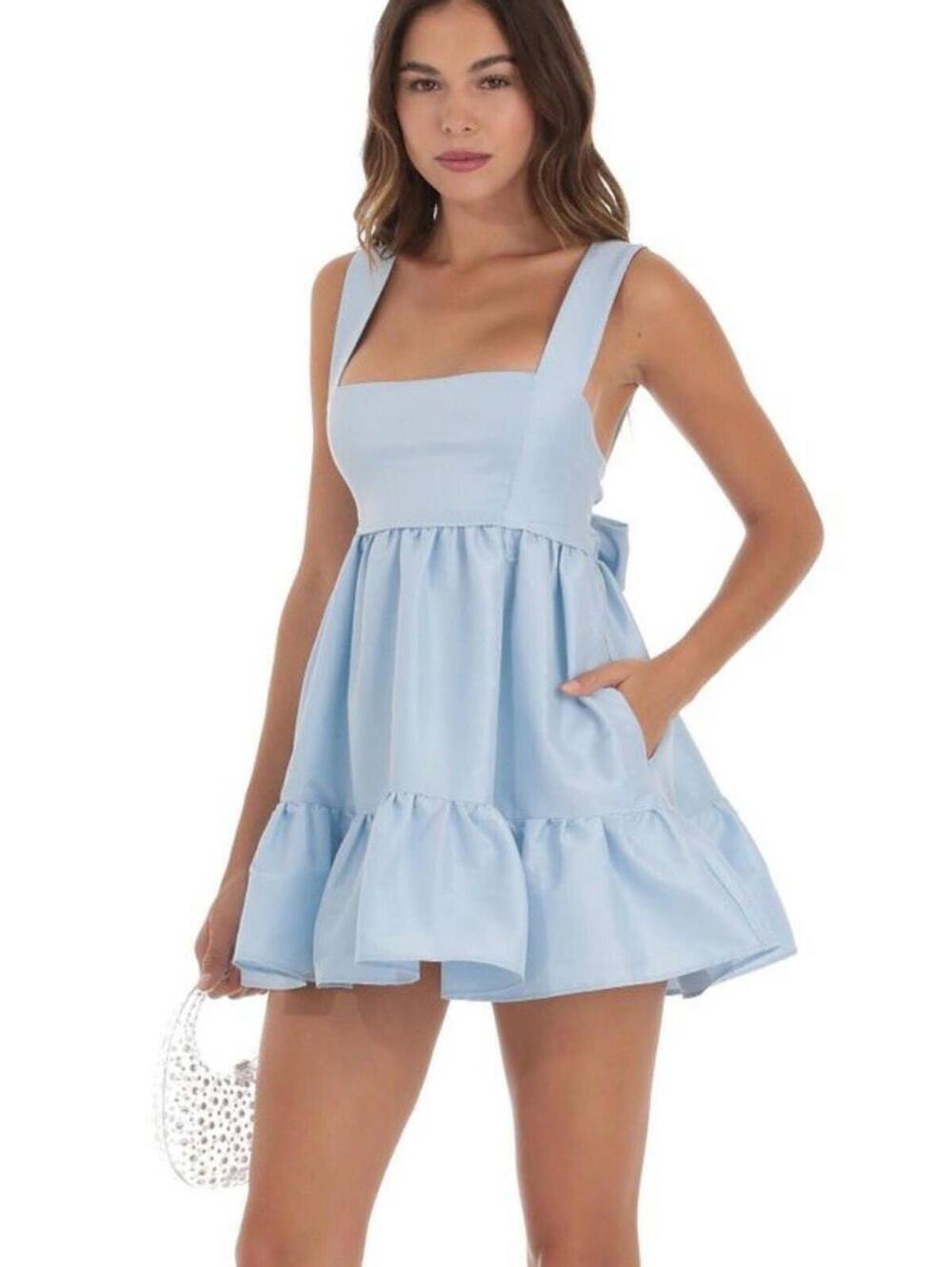Lucy in the Sky Baby Blue Satin Babydoll Mini Dress Size S